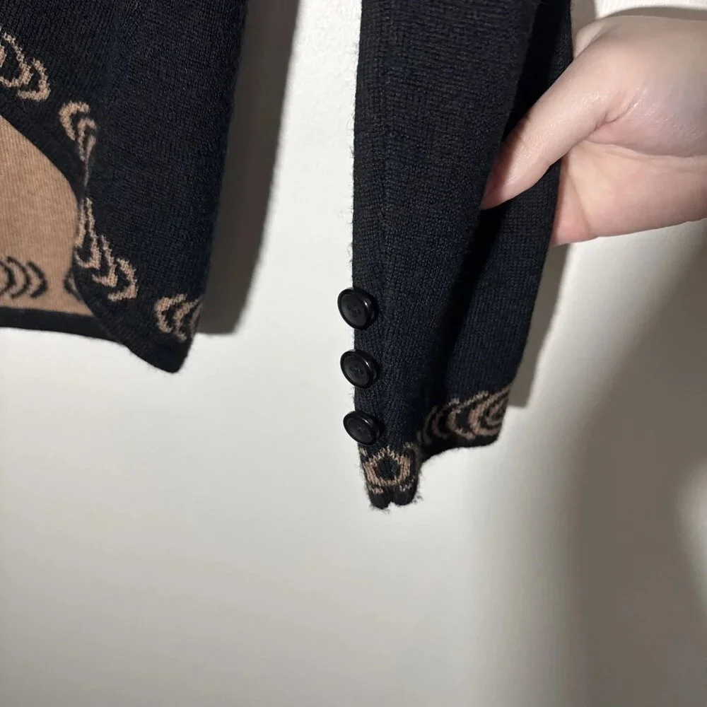 Classic Alpaca Womens M 100% Baby Alpaca Black & Tan Cardigan Sweater Jacket